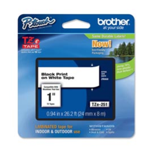 BROTHER TZE251 NASTRO 24MMx8MT COLORE BIANCO STAMPA NERO